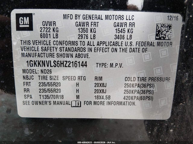 Продаж на аукціоні авто 2017 Gmc Acadia Slt-1, vin: 1GKKNVLS6HZ216144, номер лоту: 45042823