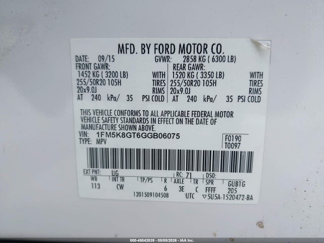 1FM5K8GT6GGB06075 Ford EXPLORER SPORT