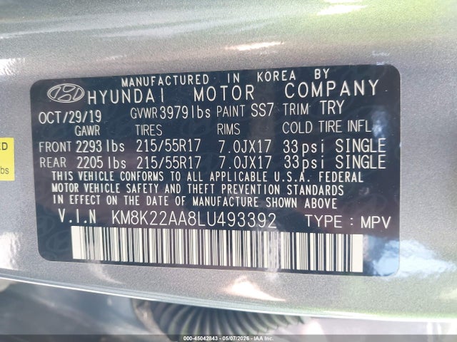Продаж на аукціоні авто 2020 Hyundai Kona Sel, vin: KM8K22AA8LU493392, номер лоту: 45042843