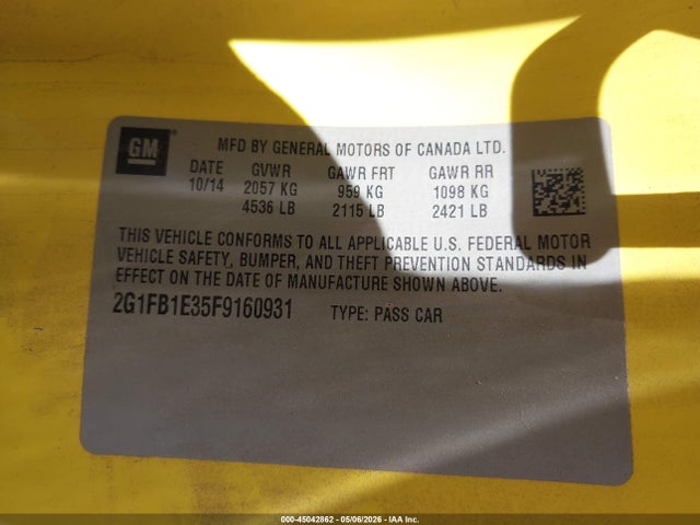 Продаж на аукціоні авто 2015 Chevrolet Camaro 2ls, vin: 2G1FB1E35F9160931, номер лоту: 45042862