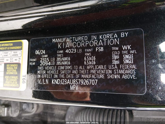 Aukcja sprzedaży 2025 Kia Soul S, vin: KNDJ23AU8S7926707, numer aukcji: 45042869