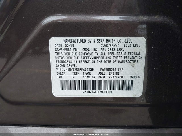 Aukcja sprzedaży 2015 Infiniti Q50 Premium, vin: JN1BV7AR8FM403339, numer aukcji: 45042876