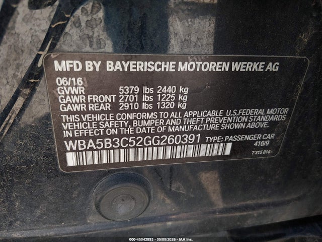 Продажа на аукционе авто 2016 Bmw 535i Xdrive, vin: WBA5B3C52GG260391, номер лота: 45042893