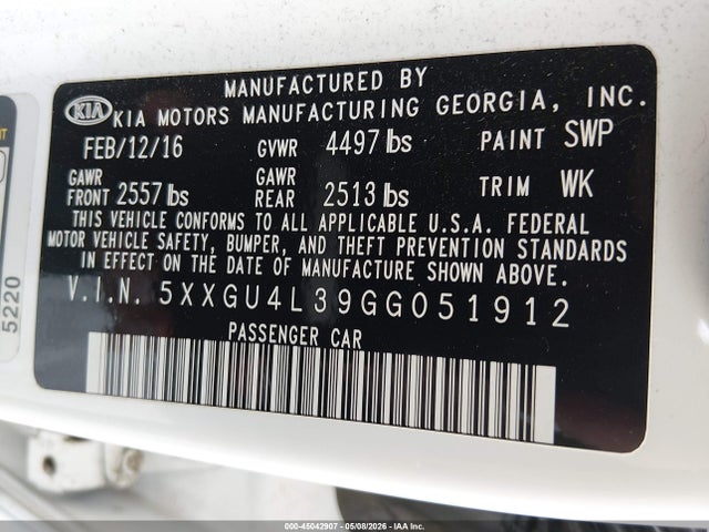 KIA OPTIMA EX 2016 5XXGU4L39GG051912 Image 9