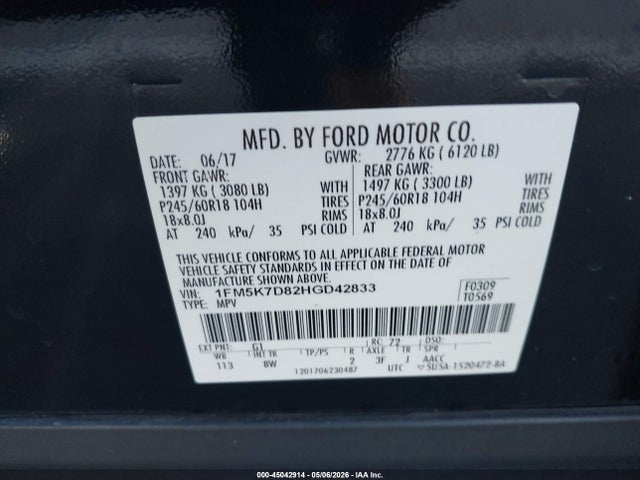 Ford EXPLORER XLT 2017 1FM5K7D82HGD42833 Image 9