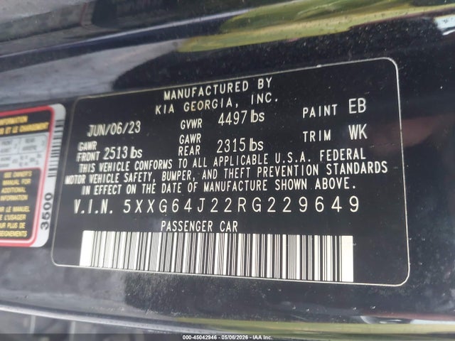 2024 Kia K5 Gt-line მანქანა იყიდება აუქციონზე, vin: 5XXG64J22RG229649, აუქციონის ნომერი: 45042946