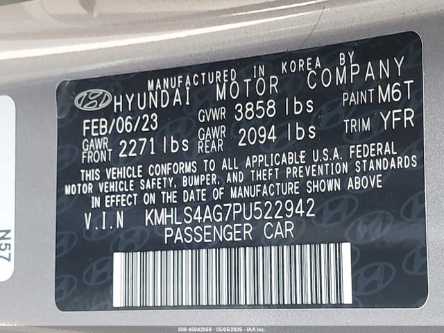 KMHLS4AG7PU522942 Hyundai ELANTRA SEL