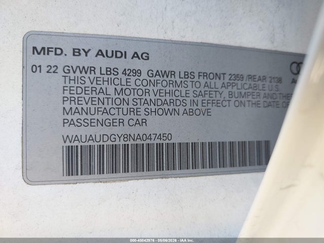 WAUAUDGY8NA047450 Audi A3 Premium 40 Tfsi Front-wheel Drive S Tronic