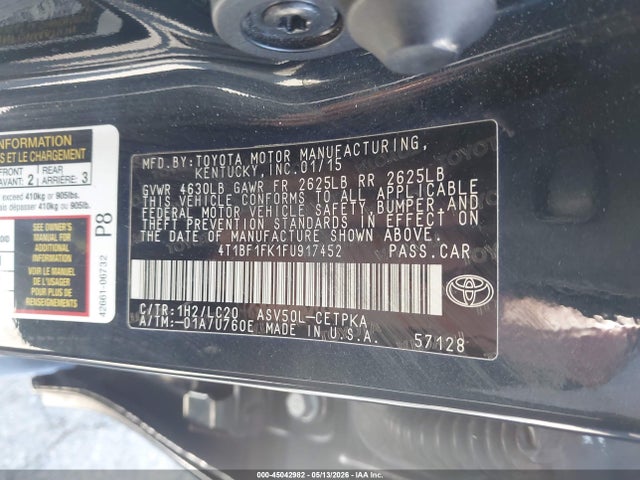 Aukcja sprzedaży 2015 Toyota Camry Xse, vin: 4T1BF1FK1FU917452, numer aukcji: 45042982