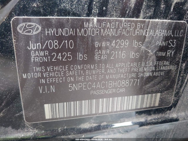 Продажа на аукционе авто 2011 Hyundai Sonata Se, vin: 5NPEC4AC1BH088771, номер лота: 45042983