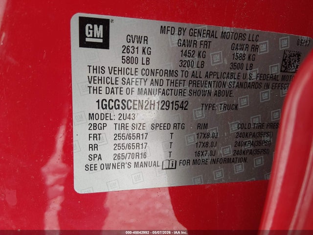 Продаж на аукціоні авто 2017 Chevrolet Colorado Lt, vin: 1GCGSCEN2H1291542, номер лоту: 45042992