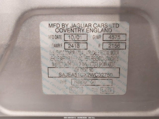 Продажа на аукционе авто 2002 Jaguar X-type 3.0l, vin: SAJEA51CX2WC32750, номер лота: 45043013