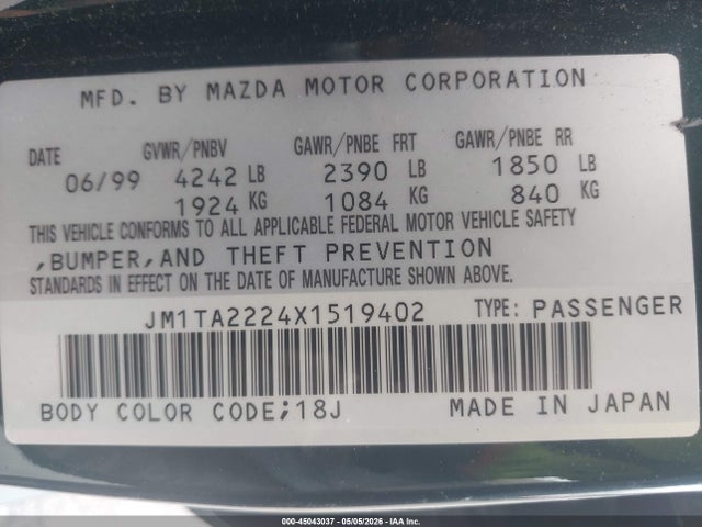 Продаж на аукціоні авто 1999 Mazda Millenia S, vin: JM1TA2224X1519402, номер лоту: 45043037