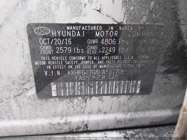 Aukcja sprzedaży 2017 Hyundai Azera, vin: KMHFG4JG8HA587705, numer aukcji: 45043038