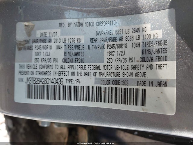 Aukcja sprzedaży 2008 Mazda Cx-9 Touring, vin: JM3TB28A280140439, numer aukcji: 45043043