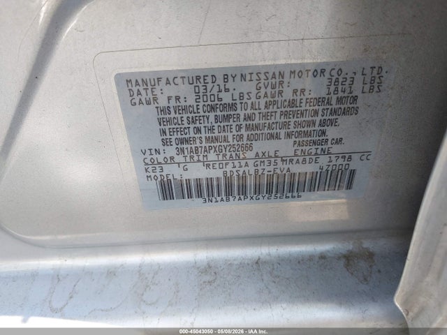 Aukcja sprzedaży 2016 Nissan Sentra S, vin: 3N1AB7APXGY252666, numer aukcji: 45043050