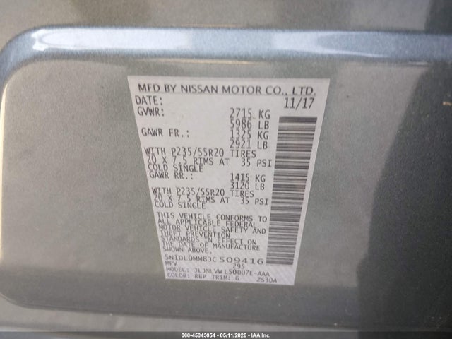 45043054 :رقم المزاد ، 5N1DL0MM8JC509416 vin ، 2018 Infiniti Qx60 مزاد بيع