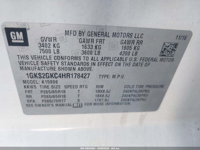 GMC Yukon Xl Slt 2017 1GKS2GKC4HR178427 Image 9