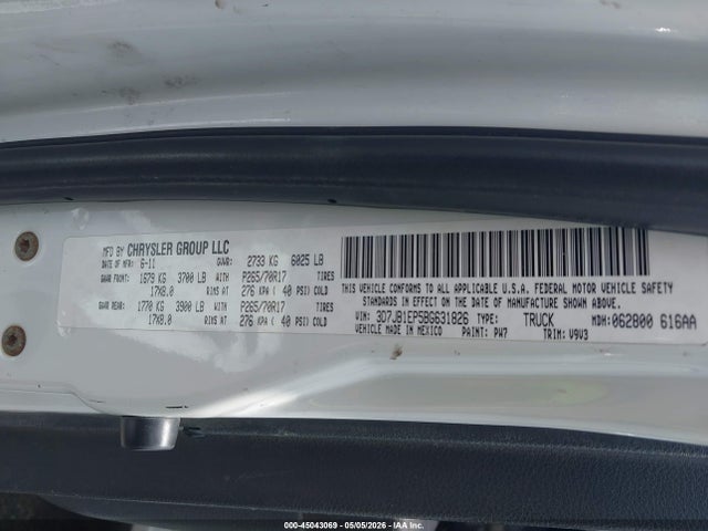 Aukcja sprzedaży 2011 Ram Ram 1500 St, vin: 3D7JB1EP5BG631826, numer aukcji: 45043069
