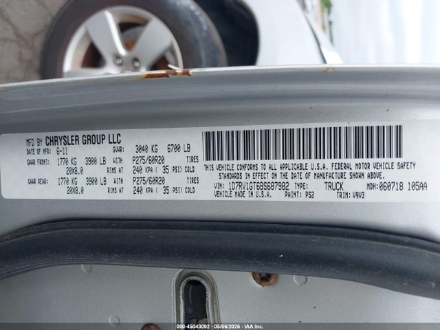 Aukcja sprzedaży 2011 Ram Ram 1500 Slt, vin: 1D7RV1GT6BS687982, numer aukcji: 45043092