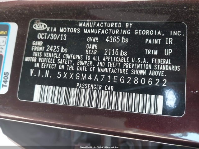 Продажа на аукционе авто 2014 Kia Optima Lx, vin: 5XXGM4A71EG280622, номер лота: 45043110