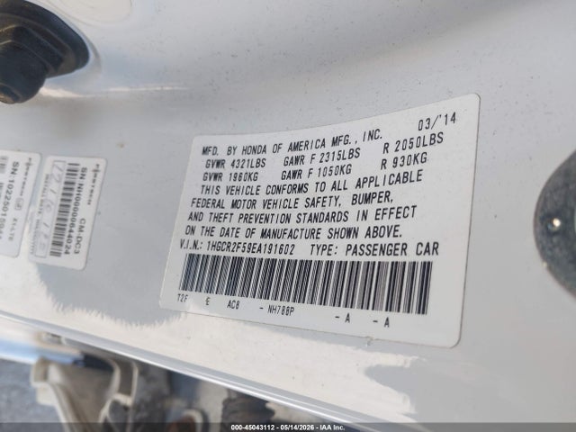 Продажа на аукционе авто 2014 Honda Accord Sport, vin: 1HGCR2F59EA191602, номер лота: 45043112