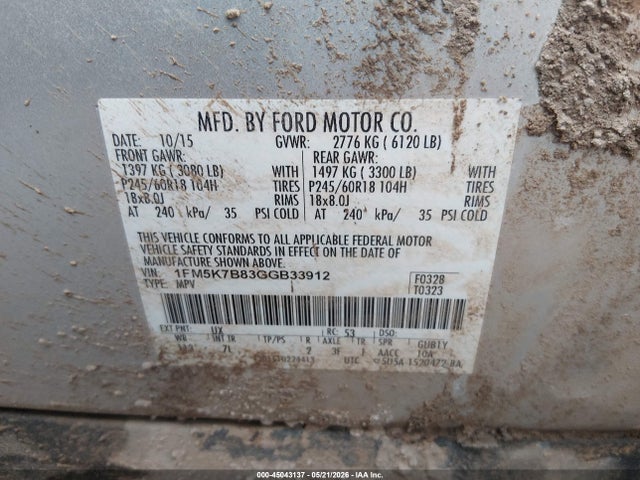 Ford Explorer 2016 1FM5K7B83GGB33912 Image 9