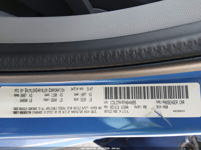 2007 Chrysler Sebring Touring მანქანა იყიდება აუქციონზე, vin: 1C3LC56K87N644695, აუქციონის ნომერი: 45043139