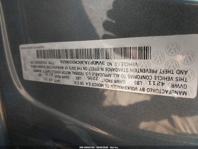 Aukcja sprzedaży 2012 Volkswagen Jetta 2.5l Se, vin: 3VWDP7AJ6CM309628, numer aukcji: 45043145