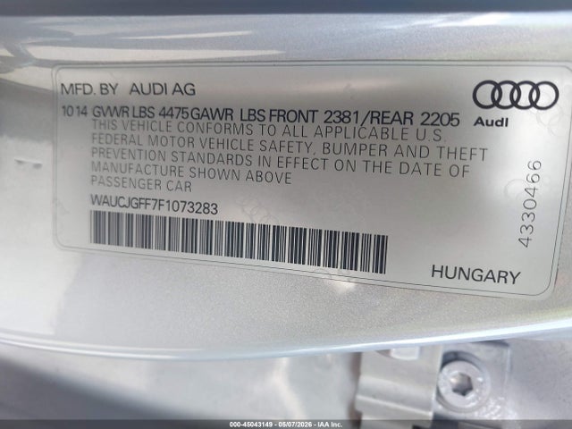 45043149 :رقم المزاد ، WAUCJGFF7F1073283 vin ، 2015 Audi A3 2.0 Tdi Premium مزاد بيع