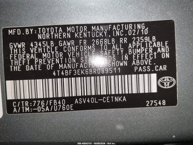 Aukcja sprzedaży 2011 Toyota Camry Le, vin: 4T4BF3EK6BR089511, numer aukcji: 45043151
