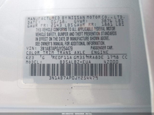 3N1AB7AP0JY254479 Nissan SENTRA S