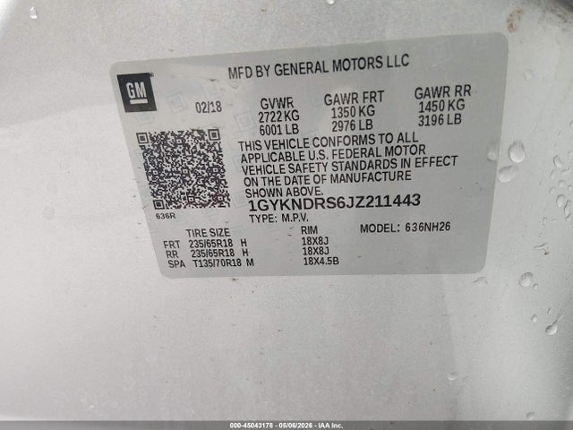 Продаж на аукціоні авто 2018 Cadillac Xt5 Luxury, vin: 1GYKNDRS6JZ211443, номер лоту: 45043178