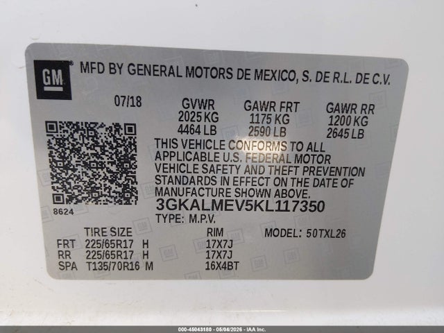 Продаж на аукціоні авто 2019 Gmc Terrain Sle, vin: 3GKALMEV5KL117350, номер лоту: 45043180