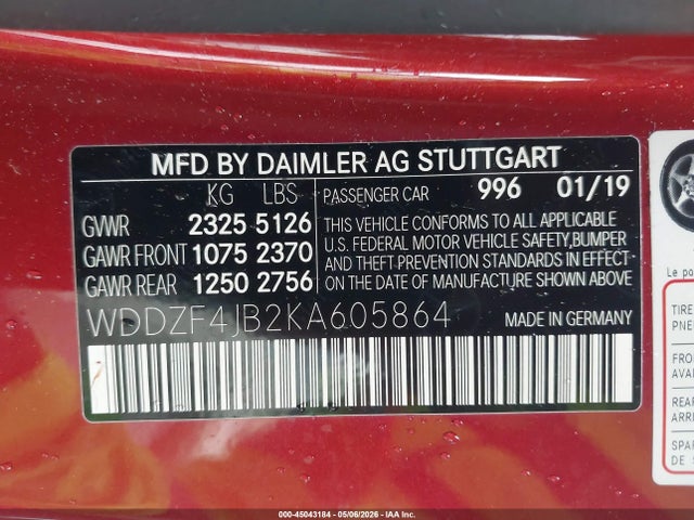 Aukcja sprzedaży 2019 Mercedes-benz E 300, vin: WDDZF4JB2KA605864, numer aukcji: 45043184