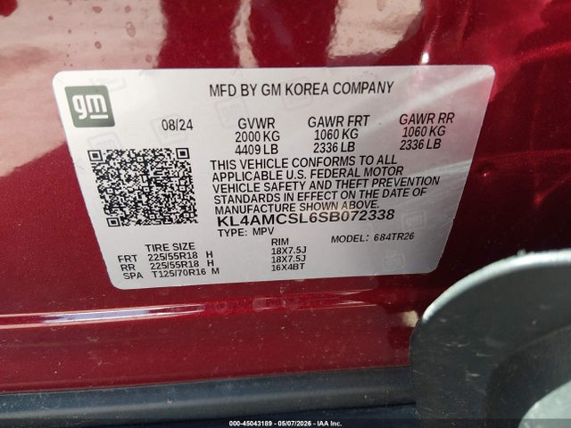 2025 Buick Encore Gx Preferred Awd მანქანა იყიდება აუქციონზე, vin: KL4AMCSL6SB072338, აუქციონის ნომერი: 45043189