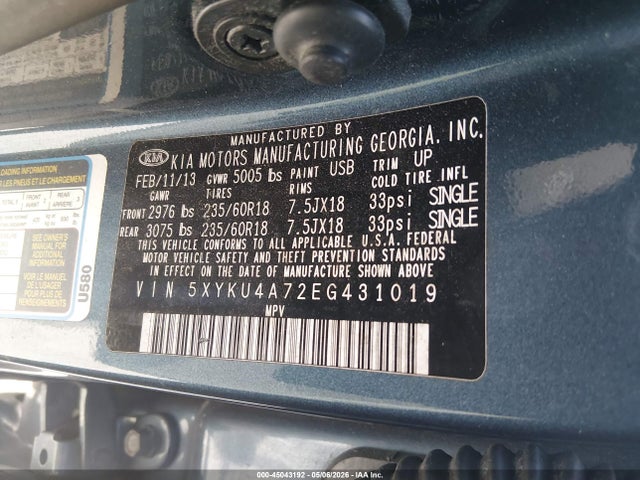 Aukcja sprzedaży 2014 Kia Sorento Ex V6, vin: 5XYKU4A72EG431019, numer aukcji: 45043192