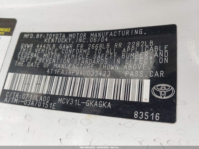 Продаж на аукціоні авто 2004 Toyota Camry Solara Sle, vin: 4T1FA38P94U033423, номер лоту: 45043208