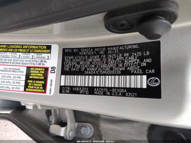 58ADA1C15MU009336 Lexus ES 300H