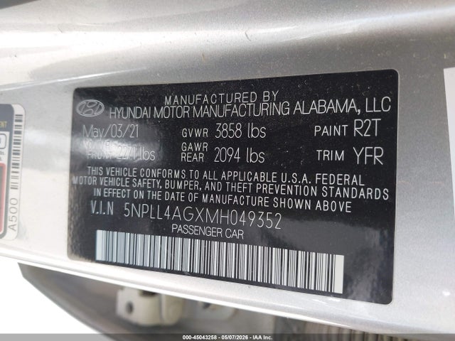 5NPLL4AGXMH049352 Hyundai ELANTRA SE