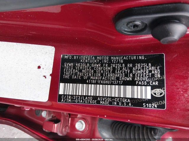 Aukcja sprzedaży 2017 Toyota Camry Xle, vin: 4T1BF1FK6HU713717, numer aukcji: 45043263
