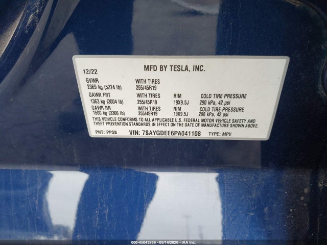 Продажа на аукционе авто 2023 Tesla Model Y Awd/long Range Dual Motor All-wheel Drive, vin: 7SAYGDEE6PA041108, номер лота: 45043266