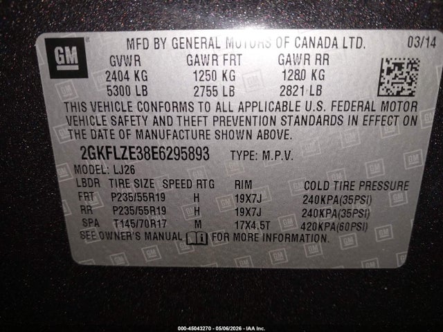 2014 Gmc Terrain Denali მანქანა იყიდება აუქციონზე, vin: 2GKFLZE38E6295893, აუქციონის ნომერი: 45043270