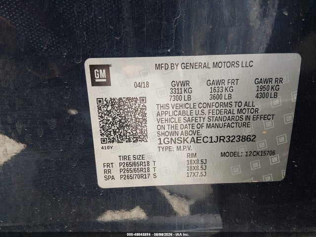Auction sale of the 2018 Chevrolet Tahoe Ls, vin: 1GNSKAEC1JR323862, lot number: 45043274