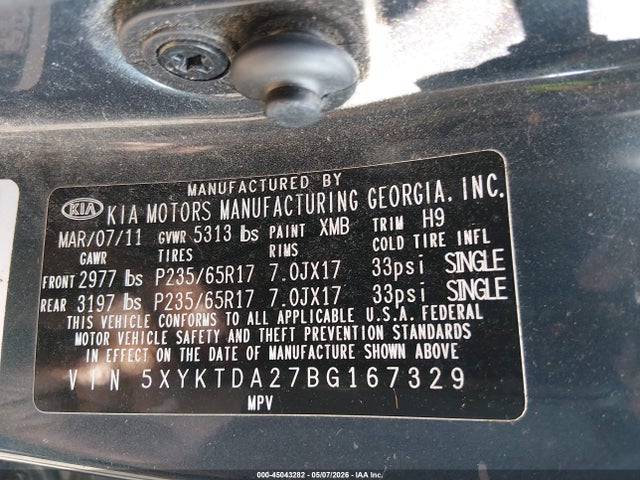45043282 :رقم المزاد ، 5XYKTDA27BG167329 vin ، 2011 Kia Sorento Lx V6 مزاد بيع