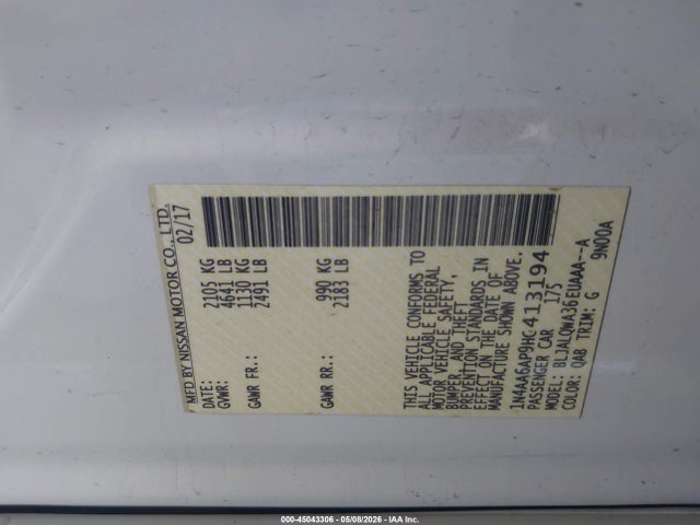Nissan Maxima 3.5 S 2017 1N4AA6AP9HC413194 Image 9