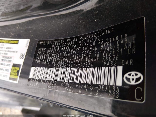 Aukcja sprzedaży 2026 Toyota Corolla Le, vin: 5YFB4MDE4TP367424, numer aukcji: 45043310