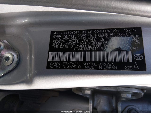 Toyota Prius C Two 2016 JTDKDTB37G1119075 Image 9