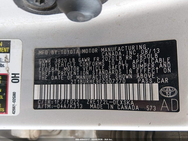 Toyota Corolla S Plus 2014 2T1BURHE9EC007270 Image 9