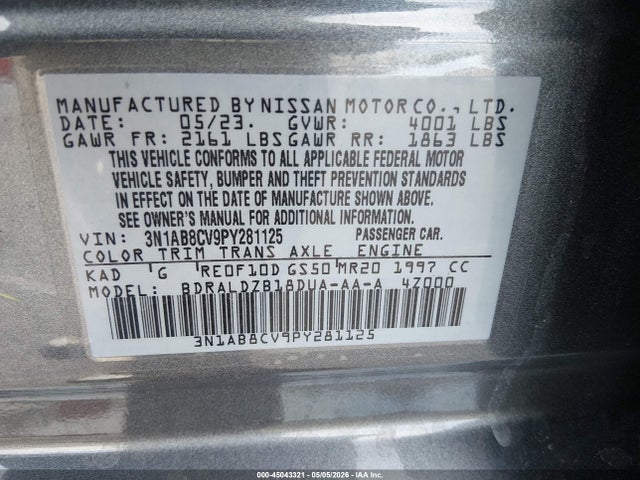 3N1AB8CV9PY281125 Nissan Sentra Sv Xtronic Cvt